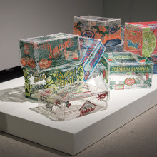 Embroidered Fruit Boxes. Installations, Sculpture, Embroider, Sewing, and Fiber Arts project by Amanda McCavour - 02.21.2022