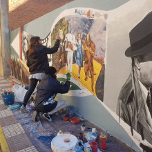 Pintura mural para "Foro de cine Madridejos". Un proyecto de Pintura, Arte urbano, Pintura acrílica y Pintura decorativa de María Gomes - 22.02.2022