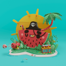 Pirate Summer. Traditional illustration, 3D, and Character Design project by Juan Rueda - 03.04.2022