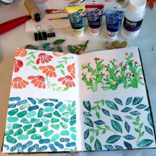 My project in Sketchbooking with Handmade Stamps course. Un proyecto de Ilustración tradicional, Pattern Design, Estampación, Sketchbook y Grabado de Sarah - 05.03.2022