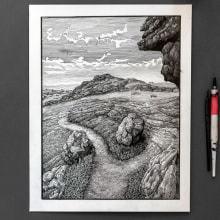 'Saddle Tor' Dip pen and ink landscape drawing. Un proyecto de Ilustración tradicional de Philip Harris - 05.03.2022