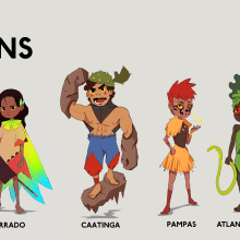 LINE-UP: ECO GUARDIANS (Protectors of brazilian biomes). Un proyecto de Ilustración tradicional, Animación, Diseño de personajes, Videojuegos y Diseño de videojuegos de Petry Lopes - 20.03.2022