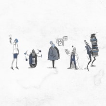 Character design of scientists. Un proyecto de Ilustración tradicional, Animación, Diseño de personajes, Videojuegos y Diseño de videojuegos de Hanna Rolinska - 28.03.2021