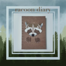Embroiered racoon diary. Design, Traditional illustration, Embroider, Sewing, and Bookbinding project by Katerina Stryckova - 12.15.2021