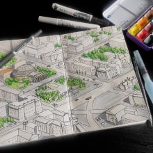 "Central Square" - My project for course: The Art of Sketching. Ilustração tradicional, Esboçado, Desenho a lápis, Desenho, Pintura em aquarela, e Sketchbook projeto de Timofei - 10.02.2022