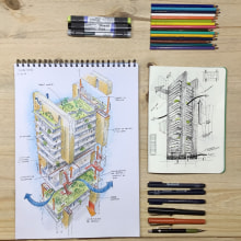 Torre mixta. Architecture, Sketching, Drawing, and Architectural Illustration project by Gabriel Belagardi - 03.22.2022