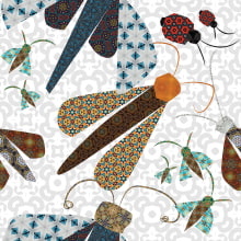 Don't Bug Me seamless pattern design—fabric/products. Un proyecto de Ilustración tradicional, Estampación textil y Diseño textil de Sandra Barnes - 12.05.2022