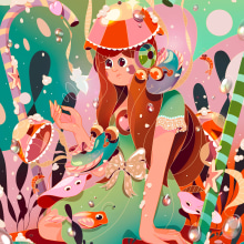 Candy Sea - Illustration. Ilustração tradicional, Design de personagens e Ilustração digital projeto de Nuria Boj - 14.05.2022
