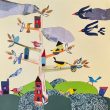 Ciudad de aves. Traditional illustration, Collage, Paper Craft, Children's Illustration, Creating with Kids, and Narrative project by María Leis Núñez - 05.29.2022