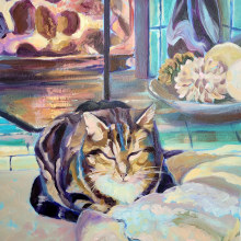 "Still Life with Cat" - My project for course: Contemporary Oil Painting Techniques. Fine Arts, Painting, and Oil Painting project by Sheila Chapman - 05.09.2022