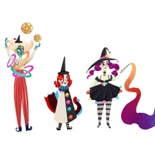 3 Circle witches: My project for course: Illustrated Characters Factory. Un proyecto de Ilustración, Diseño de personajes, Ilustración digital, Ilustración infantil y Narrativa de Michelle Ribeiro - 03.06.2022