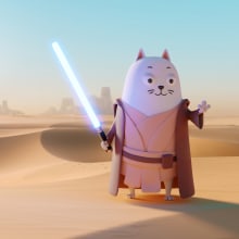  Sebo Cat walking through the Tatooine desert. Ilustração tradicional, e 3D projeto de Radu Mocanu - 28.05.2022
