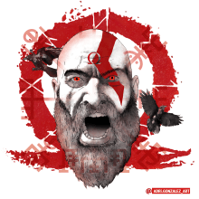Retrato Kratos . Un proyecto de Ilustración tradicional, Diseño gráfico e Ilustración digital de Adrian Gonzalez - 06.06.2022
