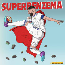 SuperBenzema. Traditional illustration, and Digital Illustration project by Adrian Gonzalez - 06.06.2022