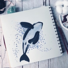 My project in Naturalist Illustration Techniques: Whales in Watercolor course. Ilustração tradicional, Design de cartaz, Ilustração digital, e Mangá projeto de Galina Romanova - 26.01.2022