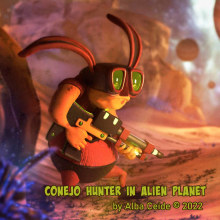 Conejo Hunter in Alien Planet. 3D, Ilustração digital, e 3D Design projeto de Alba Ceide - 17.06.2022