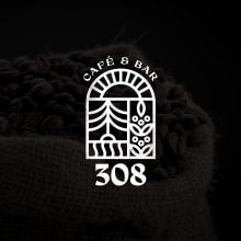 Café 308 - Visual Identity. Un proyecto de Dirección de arte, Br, ing e Identidad, Diseño gráfico, Ilustración vectorial y Diseño de logotipos de Fernando Curcio - 20.06.2022