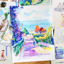 Mon projet du cours : Paysages : approche par le carnet de dessin et la couleur. Sketching, Creativit, Pencil Drawing, Drawing, and Sketchbook project by Noémie Bazille - 06.20.2022