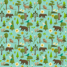 My project «Forêt boréale» for course: Digital Pattern Illustration Inspired by Flora and Fauna. Traditional illustration, Pattern Design, Drawing, Digital Illustration, and Botanical Illustration project by France Mars - 07.03.2022