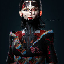 CYBER GEISHA BY Oscar creativo. Design, Traditional illustration, Advertising, Motion Graphics, Photograph, Film, Video, TV, 3D, Animation, Character Design, 3D Animation, Digital Illustration, 3D Modeling, Video Games, Concept Art, 3D Character Design, Digital Photograph, Unit, 3D Design, Digital Design, and Digital Painting project by Oscar Creativo - 07.11.2022