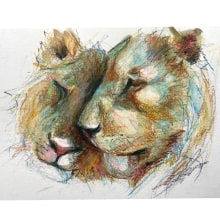 Mixed media lions using watercolour pencils and oil pastels . Un proyecto de Bellas Artes de Sarah Stokes - 01.08.2022