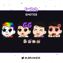 Twitch Pack Emotes. Design, and Traditional illustration project by Laura Brunneis - 08.22.2022