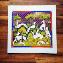 The Greyhounds, a medieval illumination. Un proyecto de Ilustración tradicional, Bellas Artes y Pintura a la acuarela de Nancy Cahuzac - 05.09.2022