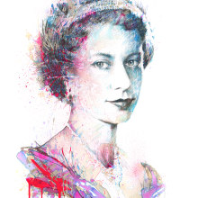 Portrait of Her Majesty Queen Elizabeth II - painted for auction, step by step project. Traditional illustration, Fine Arts, Painting, Sketching, Pencil Drawing, Watercolor Painting & Ink Illustration project by Carne Griffiths - 11.12.2021