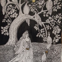 The Golden Apple and the Nine Peahens. Desenho, Desenho artístico e Ilustração com tinta projeto de Nina Gotua - 18.09.2022