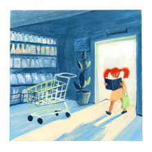 Karina in a grocery store - my project in Narrative Illustration: Tell a Story without Words course. Traditional illustration, Drawing, Stor, telling, Children's Illustration, Narrative, Gouache Painting, and Picturebook project by Kate Soaha - 05.31.2021
