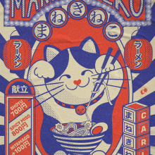 Maneki Neko: Vintage Japanese Digital Illustration by Carly Snowdon. Illustration, Poster Design, Digital Illustration, and Manga project by Carly Snowdon - 10.15.2022