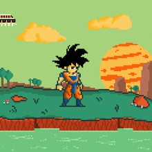 Goku, el protagonista de mi proyecto para "Animación de personajes en pixel art para videojuegos". Un proyecto de Animación de personajes, Videojuegos, Pixel art y Desarrollo de videojuegos de Marcos y Ayla - 07.11.2022