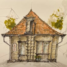 My project for course: Expressive Architectural Sketching with Colored Markers, typical house in Bergen. Esboçado, Desenho, Ilustração arquitetônica, Sketchbook e Ilustração com tinta projeto de Anja Fauske - 20.11.2022
