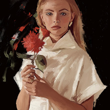 Woman Holding a Rose Portrait by Rod in Procreate. Traditional illustration, Painting, Pencil Drawing, Drawing, Portrait Photograph, Digital Illustration, Watercolor Painting, Portfolio Development, Portrait Illustration, Portrait Drawing, Realistic Drawing, Artistic Drawing, Instagram, Acr, lic Painting, Brush Painting, Oil Painting, Digital Drawing, Digital Painting, Figure Drawing, Self-Portrait Photograph, Gouache Painting, Matte Painting, Decorative Painting, and Colored Pencil Drawing project by Rod Lovell - 11.25.2022
