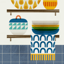 My Colourful Kitchen. Ilustração tradicional, Culinária, Pattern Design e Ilustração têxtil projeto de Anna Pedren - 08.12.2022