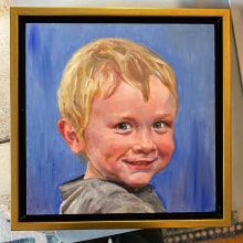 Portrait of a boy, water mixable oil on wood panel, 8x8” Ein Projekt aus dem Bereich Malerei von Winona Wong - 27.12.2022