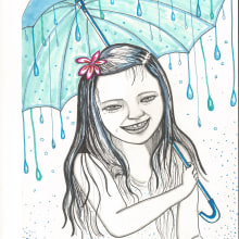 Carol in the rain. Un proyecto de Ilustración tradicional, Creatividad, Dibujo, Ilustración de retrato, Dibujo de Retrato, Dibujo artístico e Ilustración infantil de Nieves Ferragut - 03.01.2023