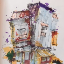 My project for course: Expressive Architectural Sketching with Colored Markers. Esboçado, Desenho, Ilustração arquitetônica, Sketchbook e Ilustração com tinta projeto de Mariam Topuria - 06.01.2023