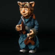 Mr. Cat marionette. Un proyecto de Artesanía, Escultura, Diseño de juguetes, Stop Motion, Creatividad, Pintura al óleo, Art to y Carpintería de Luděk Burian - 05.12.2022