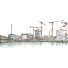 Construction du Grand Paris - Encre et aquarelle - 2021. Un proyecto de Ilustración tradicional, Arte urbano, Pintura a la acuarela e Ilustración arquitectónica de Domi B - 03.02.2023