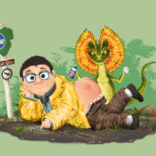 Naughty dinosaur. Traditional illustration, Film, Creativit, Drawing, Digital Illustration, Children's Illustration, Graphic Humor, and Digital Drawing project by Carlos Alberto Domínguez Vega - 02.06.2023