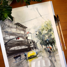 Mon projet du cours : Paysages urbains à l’aquarelle. Un proyecto de Bellas Artes, Pintura a la acuarela e Ilustración arquitectónica de Guisela Mailhe - 20.02.2023