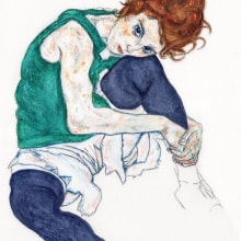 Estudio de Egon Schiele 2. Un proyecto de Bellas Artes, Pintura, Pintura a la acuarela, Ilustración de retrato y Dibujo de Retrato de Begoña Blázquez Parro - 01.03.2023