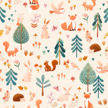Woodland critters collection. Traditional illustration, Product Design, Pattern Design, and Digital Illustration project by Tati Abaurre - 04.19.2023