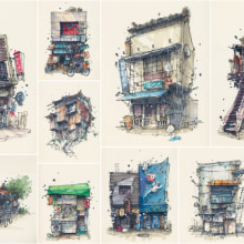 Series of house sketches done in Januari '23. Un proyecto de Ilustración tradicional de Albert Kiefer - 01.05.2023