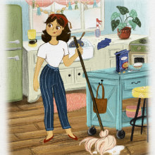 "If You Give a Mom a Mop" book illustrations. Un proyecto de Ilustración tradicional, Diseño gráfico, Creatividad, Ilustración infantil y Literatura infantil						 de Amber Waters - 21.05.2023