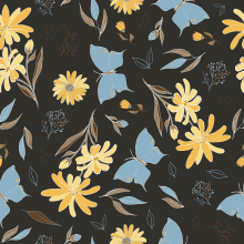 yellow wildflowers - pattern design. Design, Ilustração tradicional, Packaging, Papercraft, Pattern Design, Ilustração têxtil e Ilustração botânica projeto de Francesca Del Vecchio - 01.05.2023