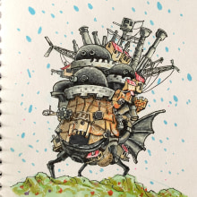 Expressive Architectural Sketching with Colored Markers Exercises - Howl’s moving castle. Un proyecto de Ilustración tradicional, Ilustración con tinta y Manga de Torrin Nelson - 07.06.2023