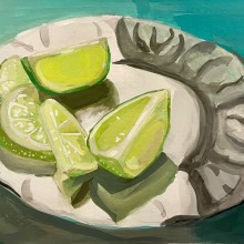 Limes on a Plate. Fine Arts, Painting, Color Theor, and Gouache Painting project by allishep - 06.25.2023