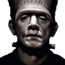 Le Monstre de Frankenstein, publicité pour une école de maquillage.. Un proyecto de Ilustración tradicional, Ilustración de retrato, Pintura acrílica y Dibujo con lápices de colores de Richard Martens - 02.07.2023